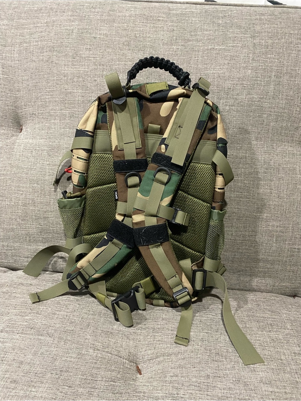 Tactical Camo Men's Backpack with Black MOLLE Panels - Olive Accents - Picture 2 of 3